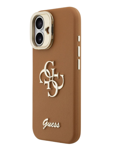 GUESS CARCASA GRAINED 4G SOPORTE CAMARA IPHONE 16 MARRON