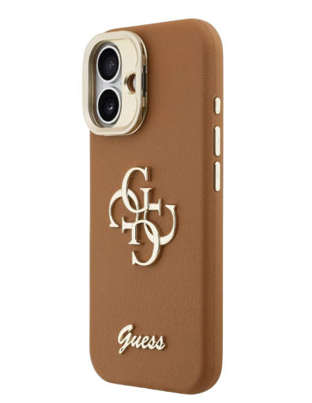 GUESS CARCASA GRAINED 4G SOPORTE CAMARA IPHONE 16 MARRON