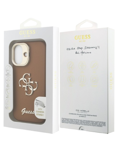 GUESS CARCASA GRAINED 4G SOPORTE CAMARA IPHONE 16 MARRON