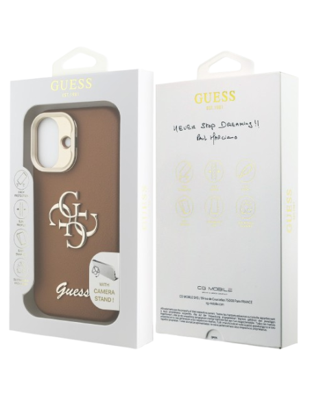 GUESS CARCASA GRAINED 4G SOPORTE CAMARA IPHONE 16 MARRON