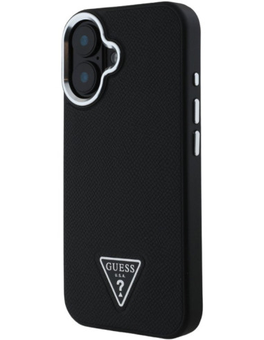 GUESS CARCASA MAGSAFE GRAINED TRIANGLE LOGO IPHONE 16 PLUS NEGRO