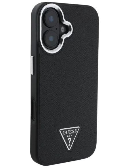 GUESS CARCASA MAGSAFE GRAINED TRIANGLE LOGO IPHONE 16 PLUS NEGRO