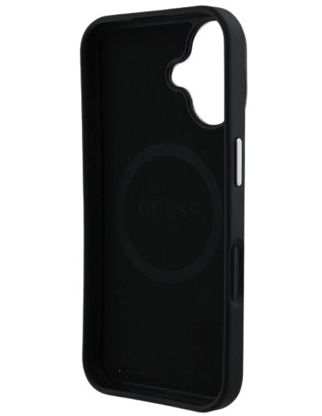GUESS CARCASA MAGSAFE GRAINED TRIANGLE LOGO IPHONE 16 PLUS NEGRO