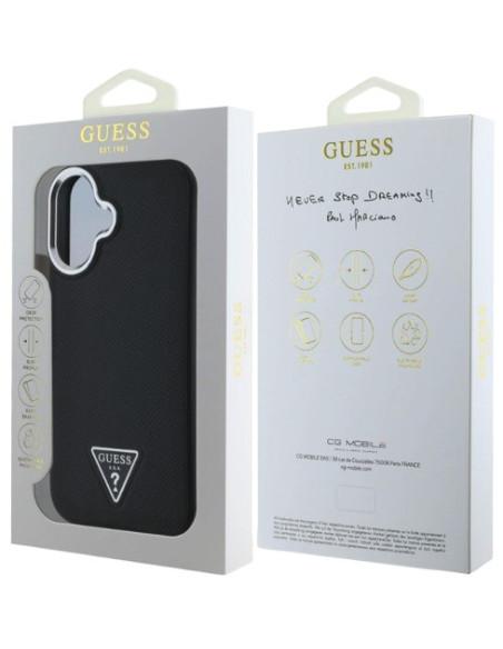 GUESS CARCASA MAGSAFE GRAINED TRIANGLE LOGO IPHONE 16 PLUS NEGRO