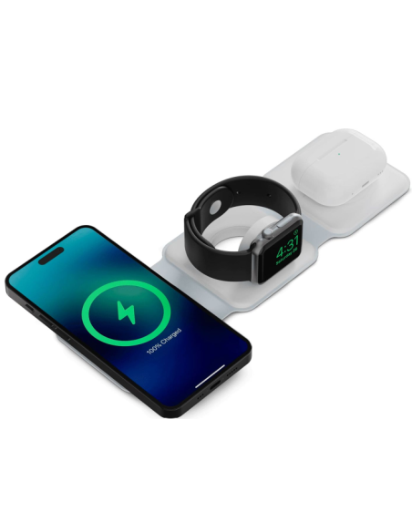 KSIX CARGADOR PLEGABLE MAGNÉTICO 3 EN 1 Qi 15W BLANCO
