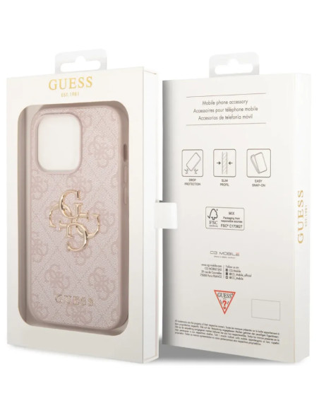 GUESS CARCASA 4G METAL LOGO IPHONE 15 PRO ROSA
