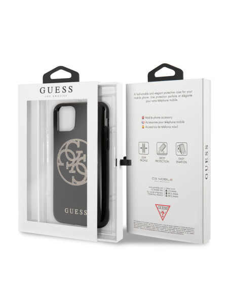 GUESS CARCASA GLITTER 4G IPHONE 11 PRO / X / Xs NEGRO