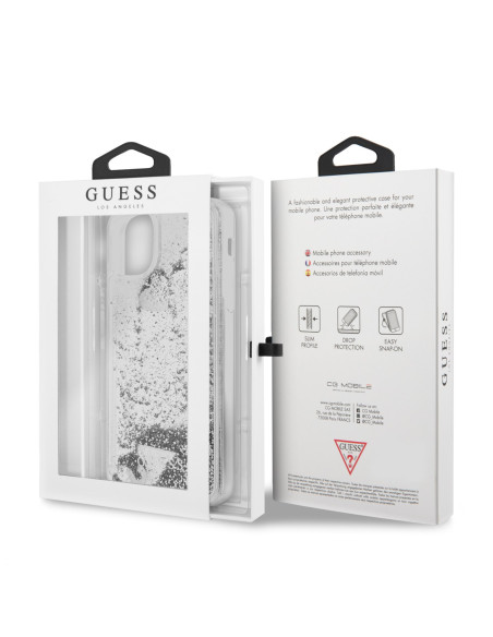 GUESS CARCASA GLITTER HEARTS IPHONE 11 PRO / X / Xs PLATA