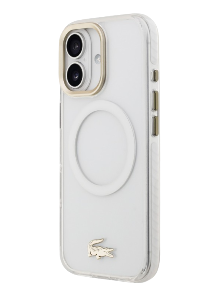 LACOSTE CARCASA MAGSAFE SHOCKPROOF IPHONE 17 DORADO/BLANCO