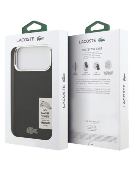 LACOSTE CARCASA MAGSAFE SOPORTE CAMARA IPHONE 17 PRO NEGRO