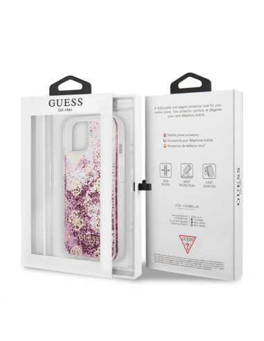 GUESS carcasa GLITTER PEONY iphone 13 PRO ROSA