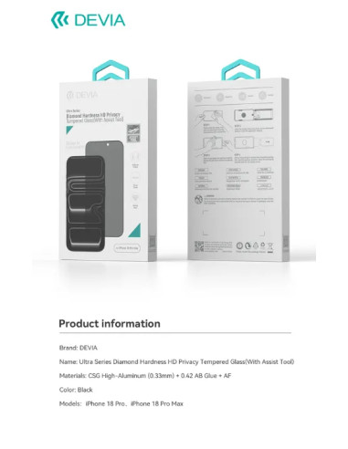 DEVIA CRISTAL TEMPLADO PRIVACIDAD CON APLICADOR IPHONE IPHONE 18 PRO