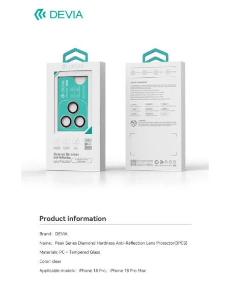 DEVIA PROTECTOR CAMARA IPHONE 18 PRO / PRO MAX TRANSPARENTE