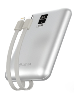 DEVIA BATERIA AUXILIAR MINI 10000mAh 22,5W + 2 CABLES PLATA