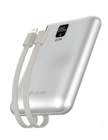 DEVIA BATERIA AUXILIAR MINI 10000mAh 22,5W + 2 CABLES PLATA