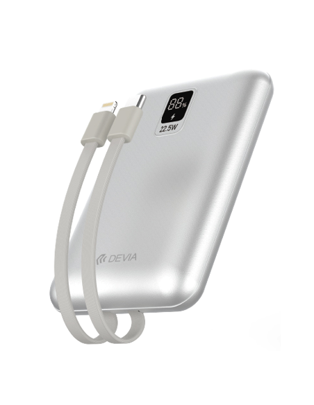 DEVIA BATERIA AUXILIAR MINI 10000mAh 22,5W + 2 CABLES PLATA