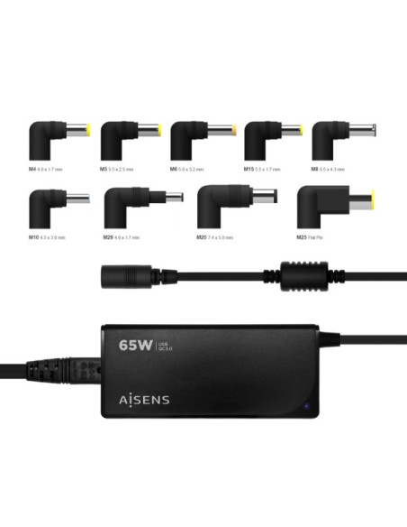 AISENS CARGADOR 65W DE PORTATIL 9 CONECTORES USB-A QC3.0 NEGRO
