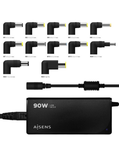 AISENS CARGADOR DE PORTATIL 90W CON 12 CONECTORES y QC3.0'
