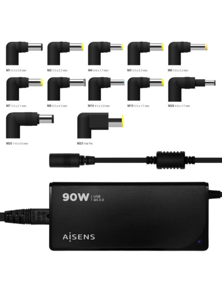 AISENS CARGADOR DE PORTATIL 90W CON 12 CONECTORES y QC3.0'