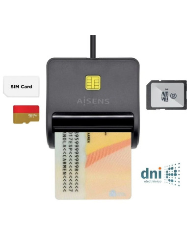 AISENS LECTOR DNI ELECTRONICO Y TARJETAS NEGRO