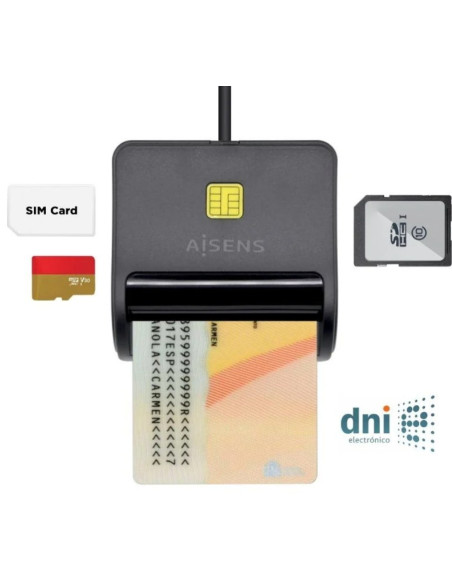 AISENS LECTOR DNI ELECTRONICO Y TARJETAS NEGRO