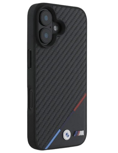 BMW CARCASA MAGSAFE CARBON TRICOLOR IPHONE 16 PLUS NEGRO
