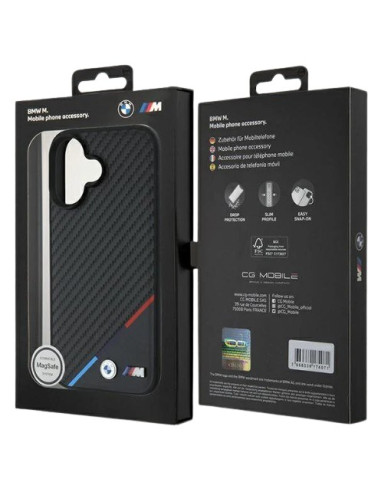 BMW CARCASA MAGSAFE CARBON TRICOLOR IPHONE 16 PLUS NEGRO