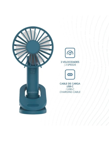DAEWOO VENTILADOR MANO / RECARGABLE / 5W AZUL