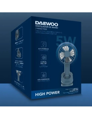 DAEWOO VENTILADOR MANO / RECARGABLE / 5W AZUL