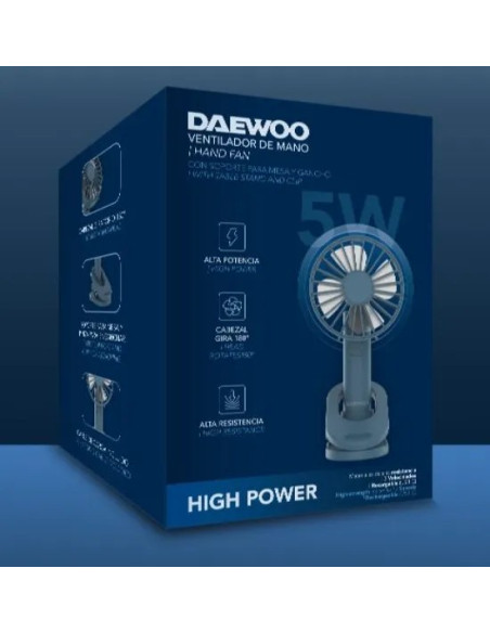 DAEWOO VENTILADOR MANO / RECARGABLE / 5W AZUL