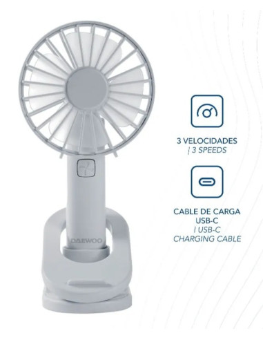DAEWOO VENTILADOR MANO / RECARGABLE / 5W BLANCO