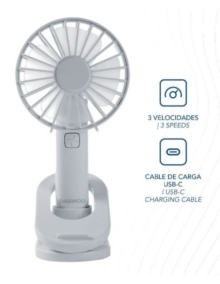DAEWOO VENTILADOR MANO / RECARGABLE / 5W BLANCO