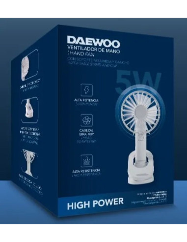 DAEWOO VENTILADOR MANO / RECARGABLE / 5W BLANCO