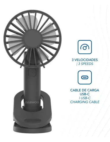 DAEWOO VENTILADOR MANO / RECARGABLE / 5W NEGRO