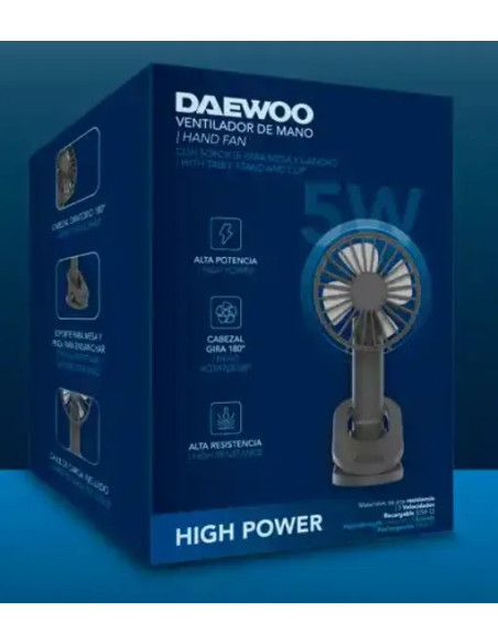 DAEWOO VENTILADOR MANO / RECARGABLE / 5W NEGRO