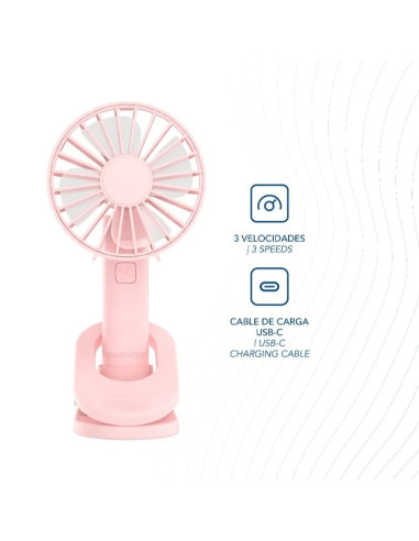 DAEWOO VENTILADOR MANO / RECARGABLE / 5W ROSA
