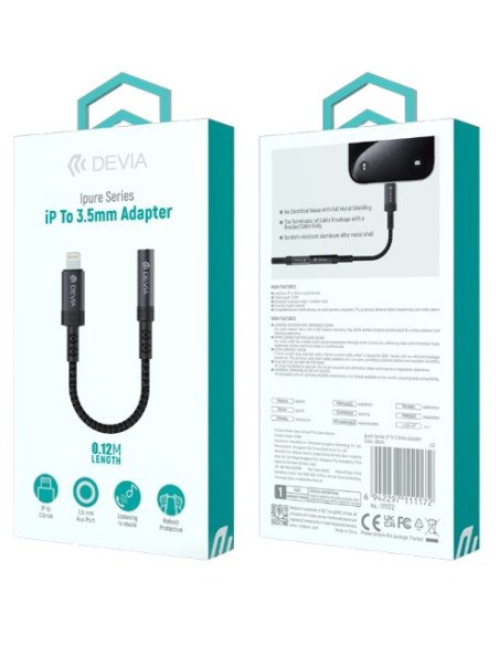 DEVIA ADAPTADOR IPURE LIGHTNING - JACK 3.5mm NEGRO