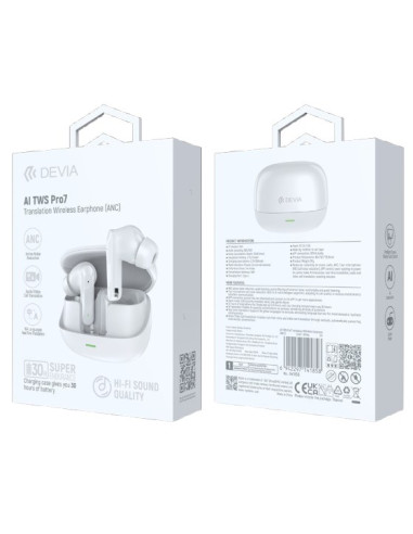 DEVIA AURICULAR BLUETOOTH TRADUCCION TWS ANC PRO7 BLANCO