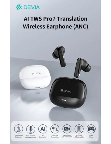 DEVIA AURICULAR BLUETOOTH TRADUCCION TWS ANC PRO7 BLANCO