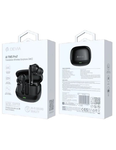 DEVIA AURICULAR BLUETOOTH TRADUCCION TWS ANC PRO7 NEGRO
