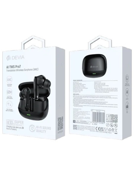 DEVIA AURICULAR BLUETOOTH TRADUCCION TWS ANC PRO7 NEGRO