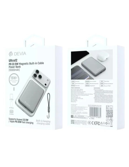 DEVIA BATERIA AUXILIAR MAGSAFE ULTRA12 PD 22.5w 10000mAh GRIS