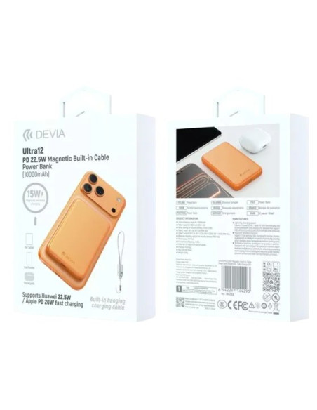 DEVIA BATERIA AUXILIAR MAGSAFE ULTRA12 PD22.5w 10000mAh NARANJA