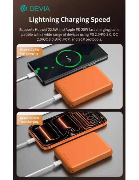 DEVIA BATERIA AUXILIAR MAGSAFE ULTRA12 PD22.5w 10000mAh NARANJA