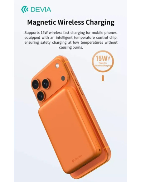 DEVIA BATERIA AUXILIAR MAGSAFE ULTRA12 PD22.5w 10000mAh NARANJA
