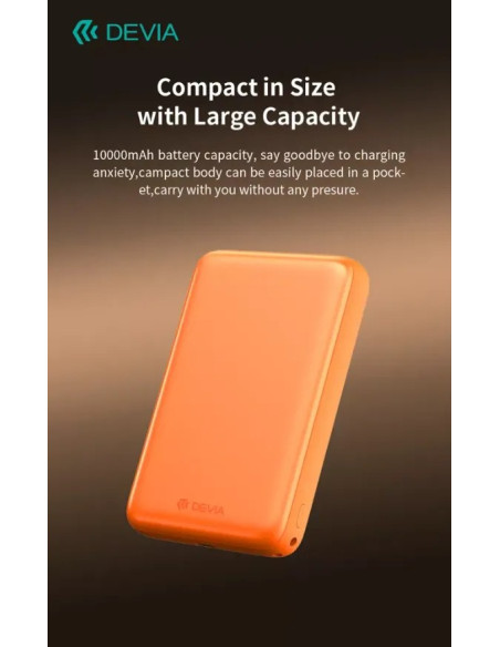 DEVIA BATERIA AUXILIAR MAGSAFE ULTRA12 PD22.5w 10000mAh NARANJA