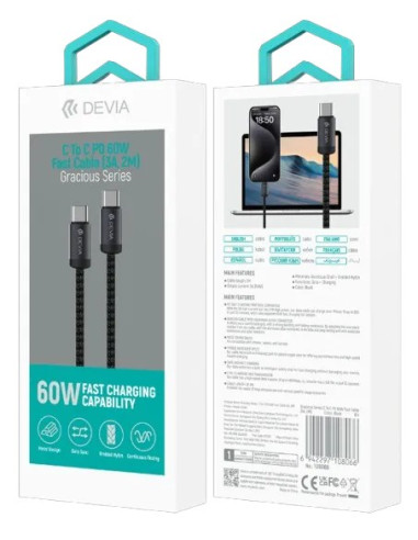 DEVIA CABLE GRACIOUS TIPO C - TIPO C 3A 60W 2m