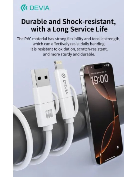 DEVIA CABLE LITE1 USBa - USBc + USBc - LIGHTNING 60W 1,2m