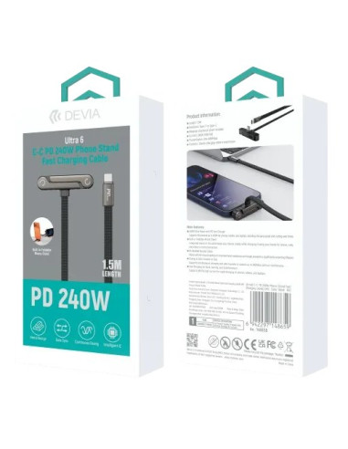 DEVIA CABLE TIPO C A TIPO C 240w 1.5m CON SOPORTE