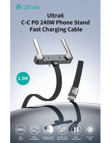 DEVIA CABLE TIPO C A TIPO C 240w 1.5m CON SOPORTE